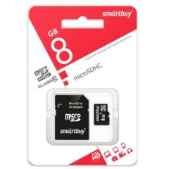 Карта памяти SMARTBUY MicroSDHC 8GB Сlass10 + адаптер                                            артикул: 3/ 981561