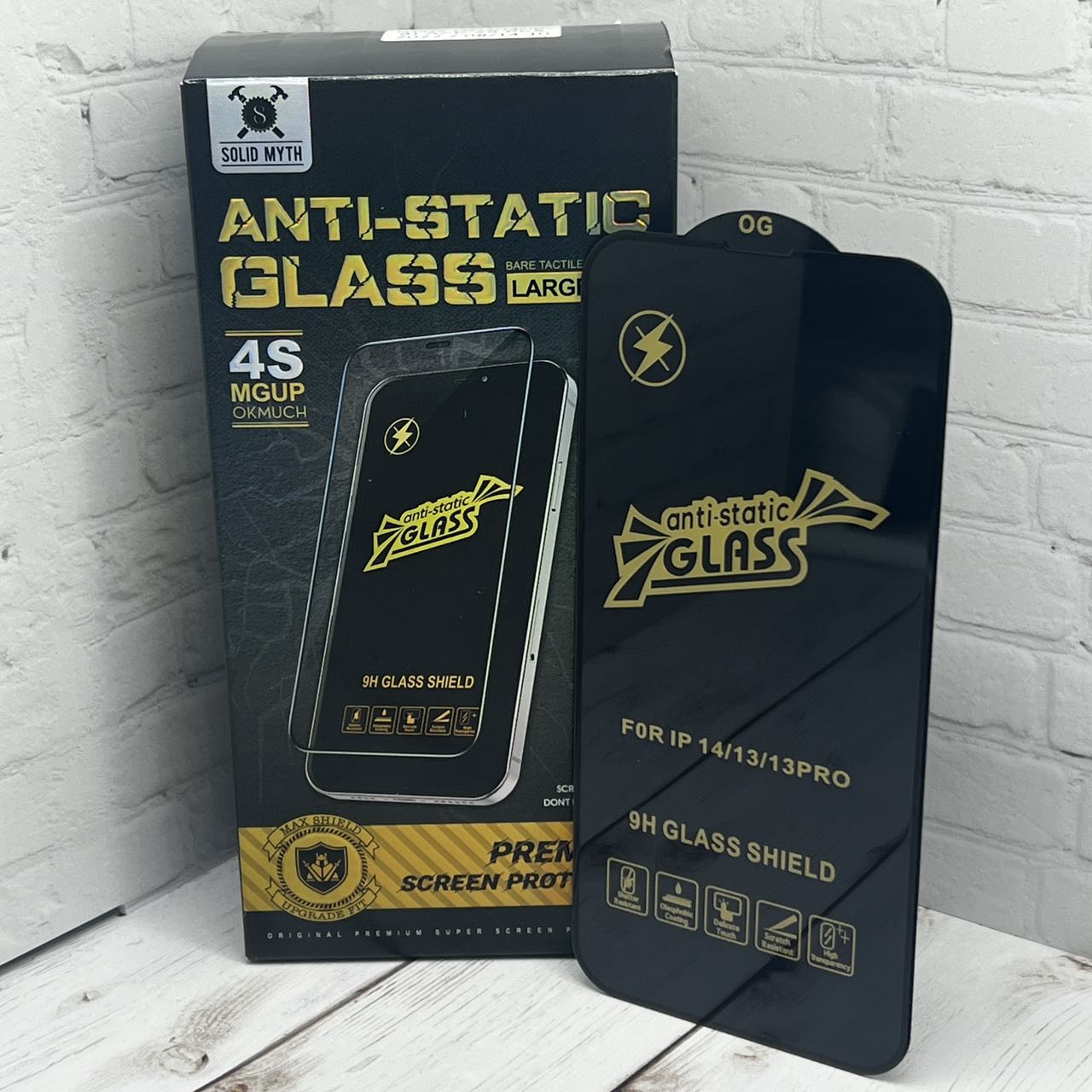 Защитное стекло Solid Myth Anti-Static для iPhone 14 Plus / 13 Pro Max  (антистатичное,максимальное покрытие,улучшенная обработка краев,высокий  край) в техпаке. - купить оптом недорого - описание, фото, цена